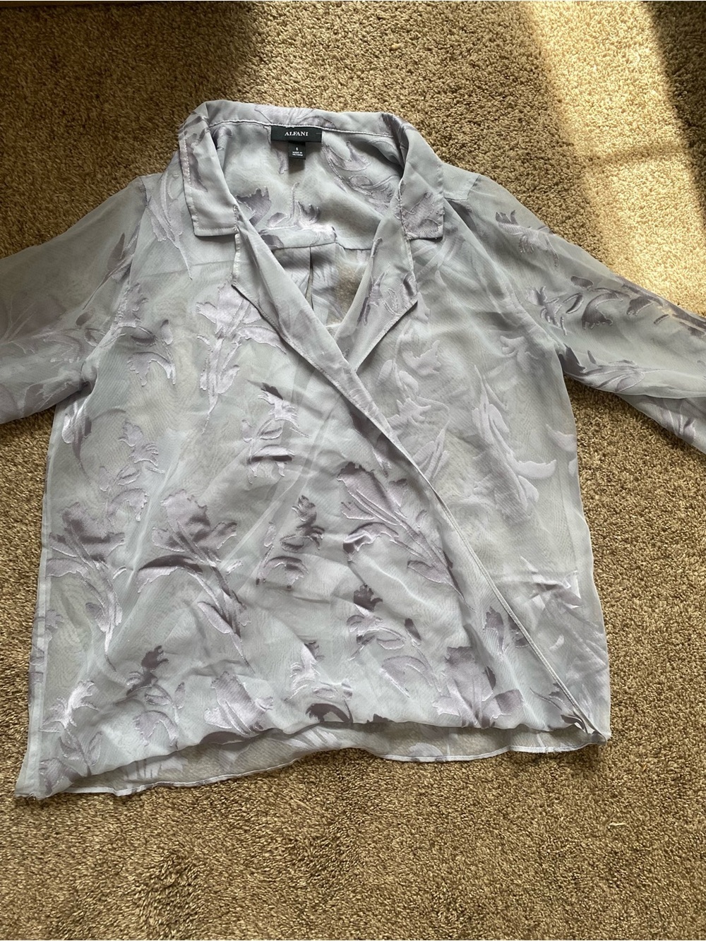 Alfani Light Gray Floral Jacquard Blouse